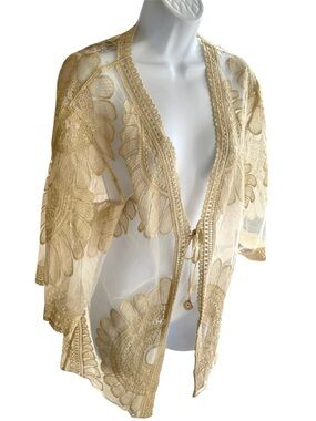 India Boutique Sheer Embroidered Kimono in Cream
